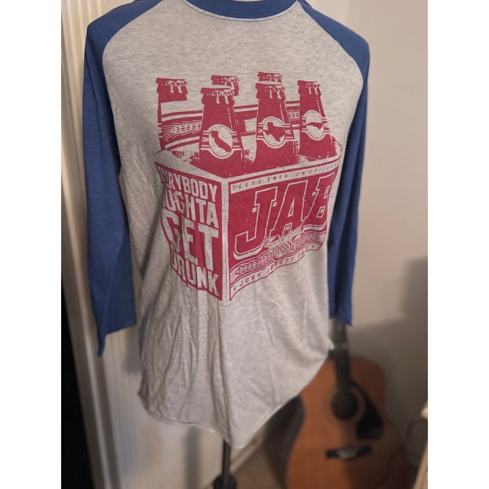 Josh Abbott Band Everybody Oughta Get Drunk Raglan Shirt Mens Medium Blue Grey